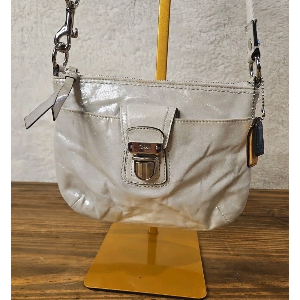Coach Legacy Small Signature‎ Leather Crossbody Bag Luminous White Finish Pt04